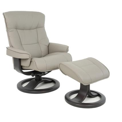 Fjords of Norway Classic Comfort Swivel Leather Recliner Bergen Large Swivel Recliner - Fog IMAGE 1