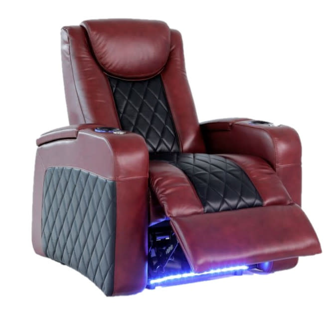 Monaco Home Theater Seating Italian Leather All Black Or Black/Red As Shown Quickship Option