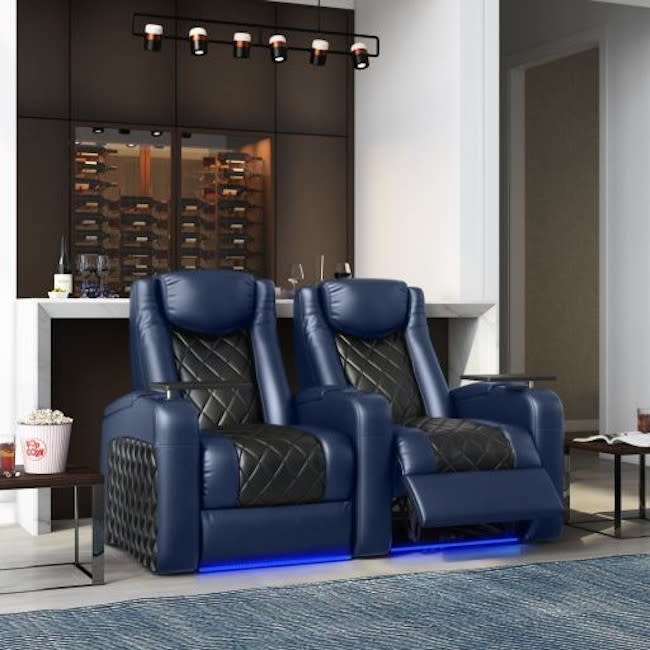 Monaco Home Theater Seating Italian Leather All Black Or Black/Red As Shown Quickship Option